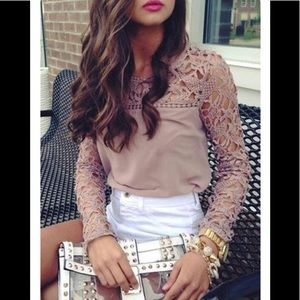 Mauve lace crochet top blouse
